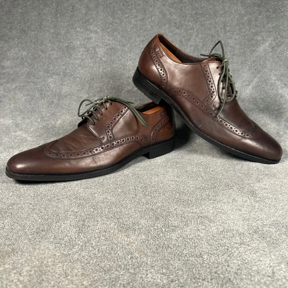Hugo Boss Wingtip Brogue Derby Oxford Dress Shoes Brown Leather 50211001 Mens 9